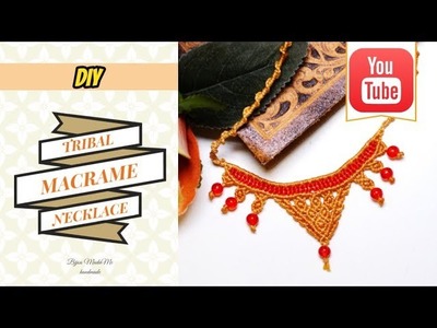 DIY tribal macrame necklace | Macrame tutorial | How to make macrame necklace | DIY macrame jewelry