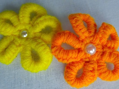 Hand embroidery: super easy knitting wool yarn flower