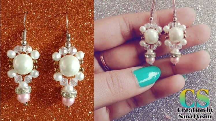 How to make Easy Pearl Earrings || DIY pearl and crystal Earrings || Earrings making