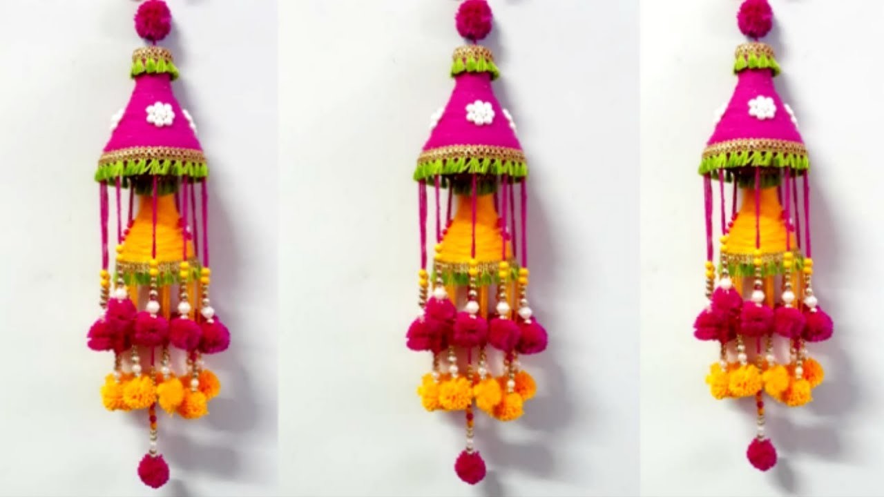 How to Make Wind Chime.Wall Hanging From Wool at Home | Jhumar craft idea|DIY Room Decor