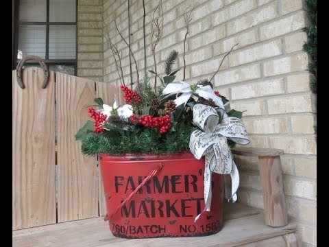 Tricia's Christmas: Bucket Arrangement for My Porch and Announcement!