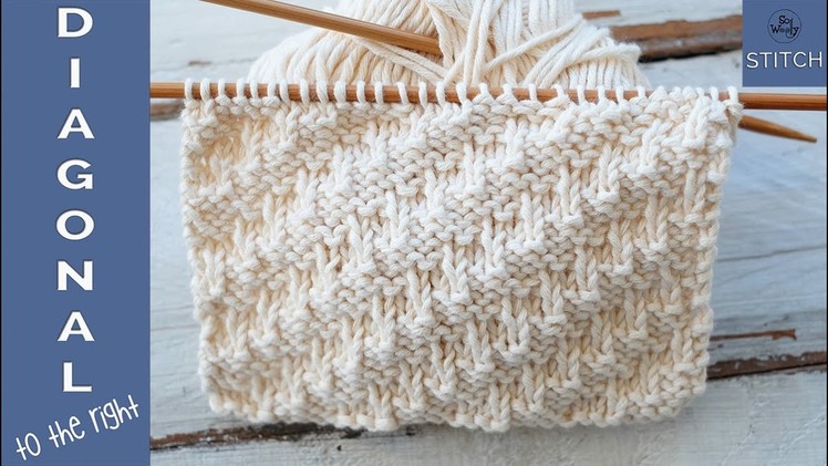 A textured knitting stitch for beginners: Diagonal to the right -For scarves, cowls, blankets