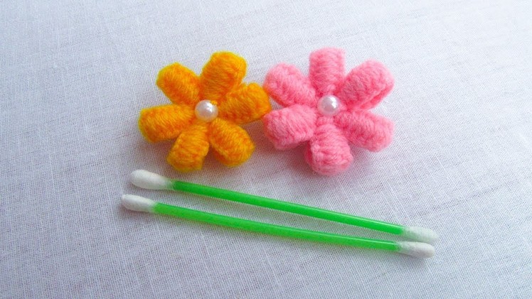 Hand Embroidery Amazing Trick, Easy woolen flower making idea with cotton bud