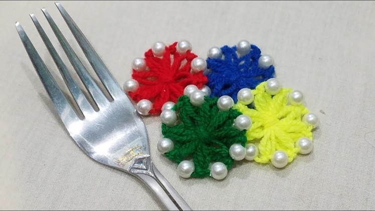 Hand Embroidery Amazing Trick Making Wool Flower With Fork Part 24