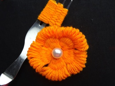 Hand embroidery amazing tricks | #easy woolen flower hacks with a fork
