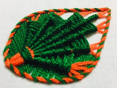 Hand Embroidery:leaf design embroidery by nakshi design art