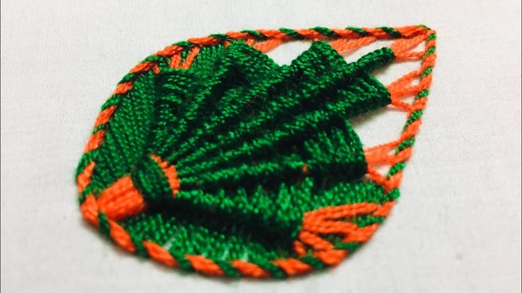 Hand Embroidery:leaf design embroidery by nakshi design art