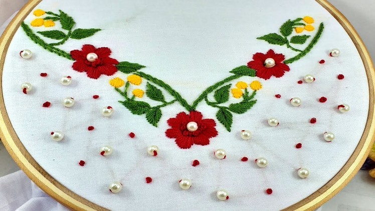 Hand Embroidery neckline embroidery design.