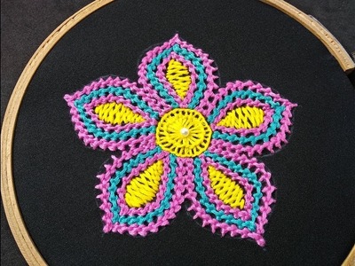 Hand Embroidery | Raised Chain Stitch Band Flower | Fantasy Flower Stitch | Flower Embroidery Design