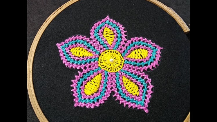 Hand Embroidery | Raised Chain Stitch Band Flower | Fantasy Flower Stitch | Flower Embroidery Design