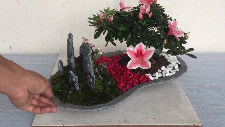 How To Build Miniature Landscape On Bonsai Pots. Making Bonsai Pots From Cement And Sand