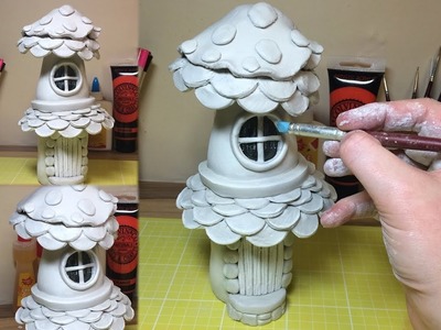 How To Make a Paper Clay Fantasy Mushroom House From a Recycled Cola Bottle , Fairy Mushroom House