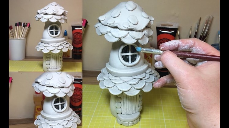 How To Make a Paper Clay Fantasy Mushroom House From a Recycled Cola Bottle , Fairy Mushroom House