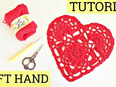 Left Handed | HOW TO CROCHET A DOILY HEART | Lace heart | ❤️