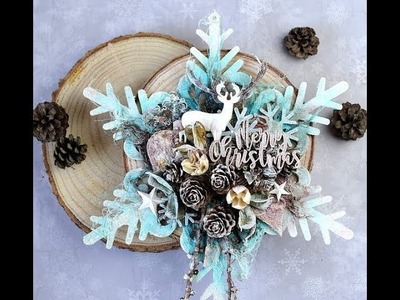 Mixed Media Altered Art Wooden Snowflake by Olga Bielska