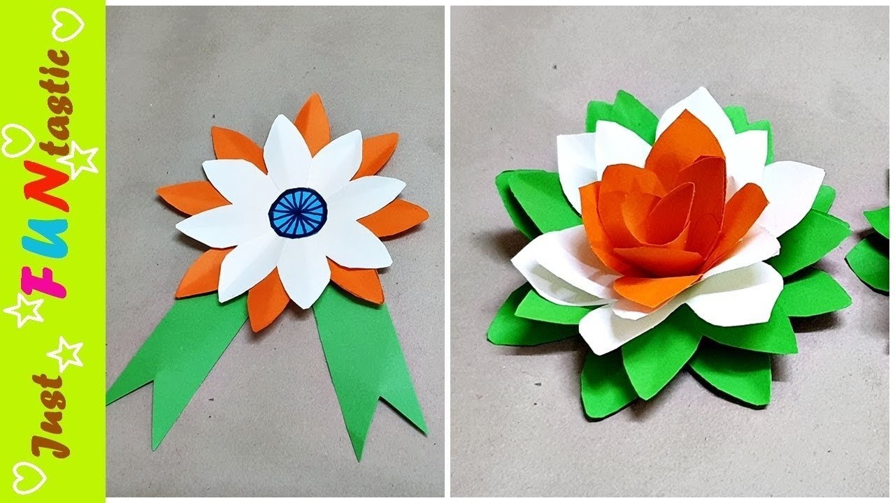 Republic day craft ideas , Tricolor paper flower and badge , Easy craft