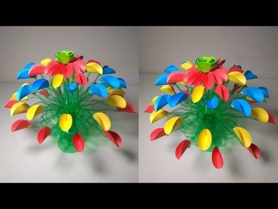 Art & Craft,How To Make Beautiful Paper Flower|Plastic Bottle Guldasta Flower Vase|paper craft idea.