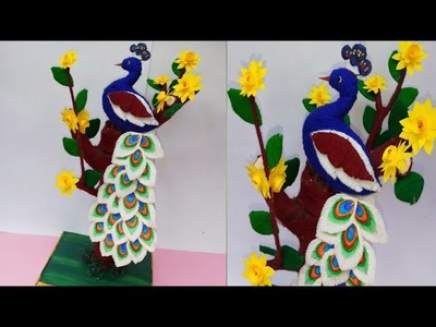 Cotton peacock craft. Best peacock making ideas using cotton craft