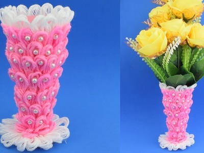 DIY Innovative Flower Vase Using Woolen | How to Make Flower Vase Craft Ideas Out of Waste Wool