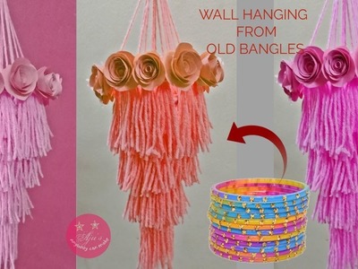 DIY simple wall hanging using old bangles | bangle craft | jhoomar using old bangles | chandelier