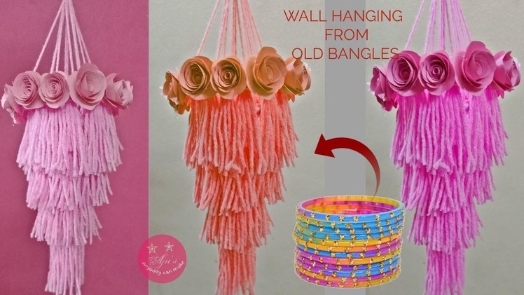 DIY simple wall hanging using old bangles | bangle craft | jhoomar using old bangles | chandelier