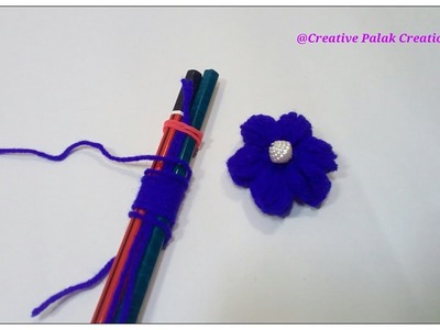 DIY woolen flower making, woollen.yarn craft idea, hand embroidery easy trick# ऊन के फूल