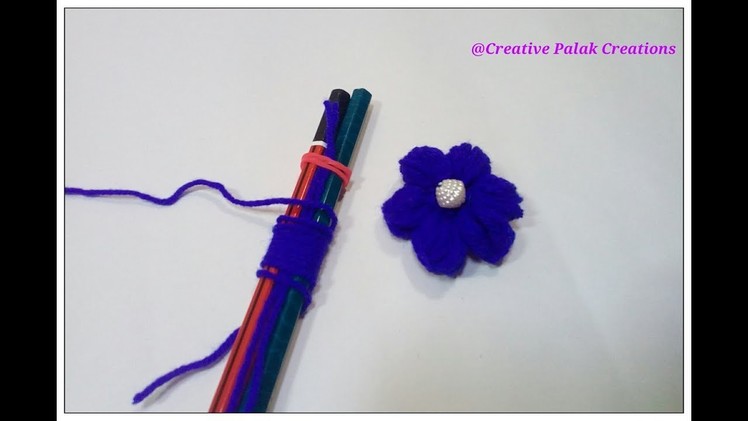 DIY woolen flower making, woollen.yarn craft idea, hand embroidery easy trick# ऊन के फूल