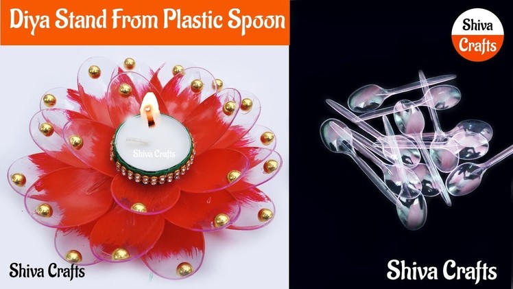 Diya Stand From Plastic Spoon, Plastic spoon craft ideas, Best out of waste, Shiva Crafts