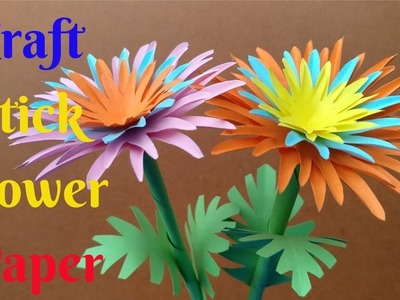How To Make Beautiful Stick Flower Colour Paper | Craft Stick Flower Paper | Home Diy Crafts Paper