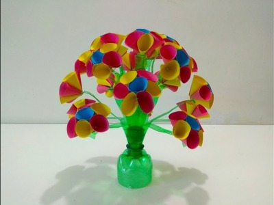 How to make Paper Flower | Guldasta Paper Flower |Plastic Bottle Craft Idea| Room Decoration Idea.