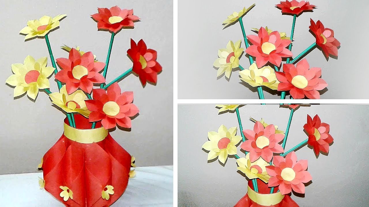 How to Make Stick Paper Flower - DIY Paper Craft Wall Décor