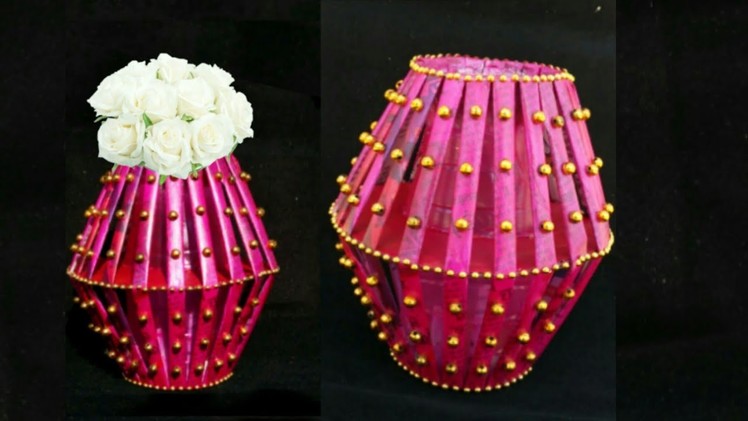 Newspaper craft | best out of waste | plastic bottle craft ideas | newspaper flower vase | HMA##271