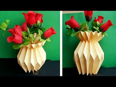 Paper Flower Vase Making at Home. Easy Art and Craft with Paper | Handmade home decoration ideas