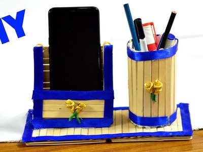 Pen stand and mobile phone holder | ice cream stick craft | art and craft | diy | #187
