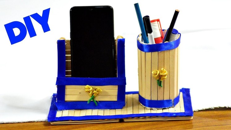 Pen stand and mobile phone holder | ice cream stick craft | art and craft | diy | #187