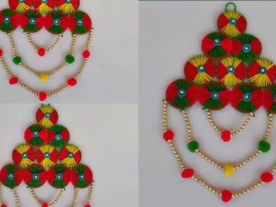 WALL HANGING TORAN WITH WOOLEN AND BANGLES || BEAUTIFUL BANGLES CRAFT WITH WOOLEN MAKING IDEAS ||