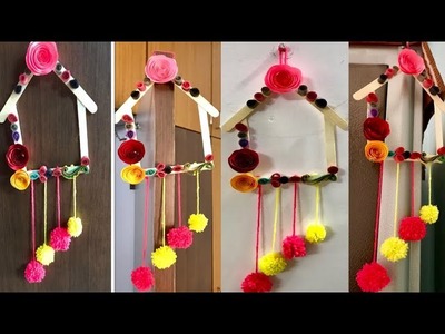 Wall hanging with paper and ice cream sticks. paper quilling craft. popsicle stick.paper rose