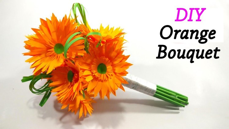 DIY Orange Carnation Bouquet - Beautiful Paper Orange Gerbera Daisies Bouquet - Flower Bouquet Ideas