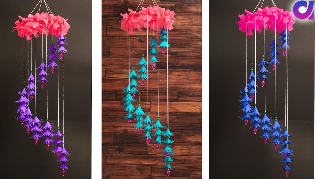 DIY Wind Chime with Beautiful Paper Flowers, Wall Hanging.Paper Craft