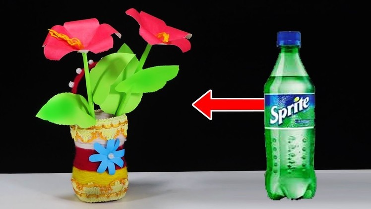 Empty Plastic Bottle Vase Making Craft, Coca Cola Bottle Recycle Flower Vase Art Decoration Idea