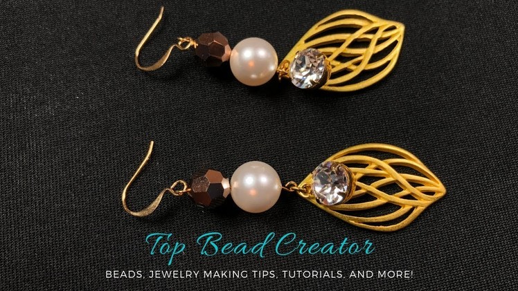 How to make Earrings, DIY Jewelry tutorial, Leaf shape pearl links earrings