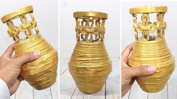 Newspaper craft idea: How to make flower vase - Newspaper vase
