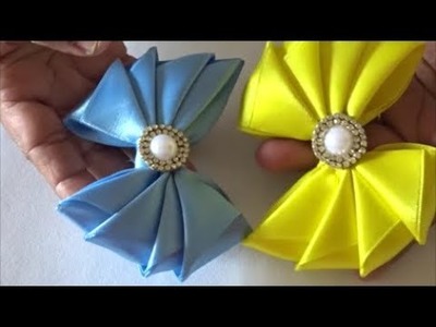 Satin Ribbon Hair Clip || satin Ribbon craft || kanzashi flower tutorial || satin ribbon flower|