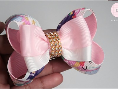 Two Tone Simple Ribbon Bow With Butterfly Bow Layer ???? DIY by Elysia Handmade