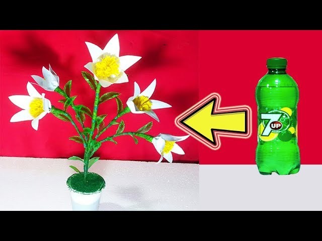 Artificial Flower tree from Plastic bottle and Art paper Plastic bottle craft ideas Artificial tree