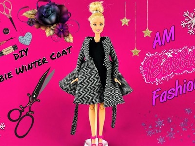 DIY Barbie Winter coat with black evening dress - Barbie Fashion Clothes Tutorial for kids Girls