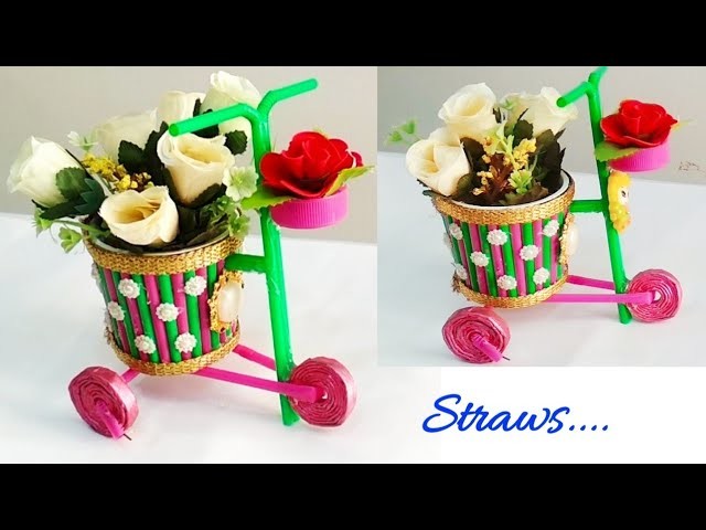 DIY Bicycle craft using straws.Best out of waste bicycle craft idea