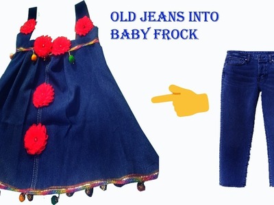 DIY Convert Old Jeans to CUTE BABY FROCK full tutorial