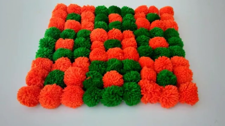 DIY DOORMAT CRAFT MAKING FROM POM POM WITH WOOLEN || TUTORIAL WOOLEN DOORMAT CRAFT MAKING AT HOME ||