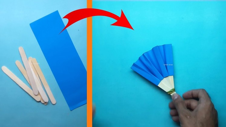 DIY PAPER fan || How to make small hand fan || Art & Craft || Open Mind ????